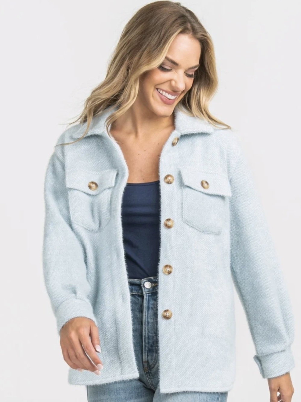 NWT Vapor Light Blue Button-Up Sweater Knit Shacket